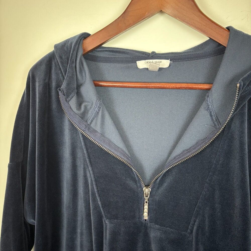 Cable & Gauge Studio Blue Zip Velour Pullover Sweater Women's Large Hooded - Picture 5 of 5